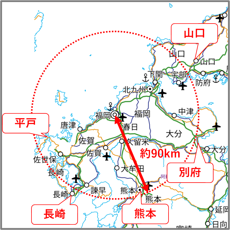 福岡から90km