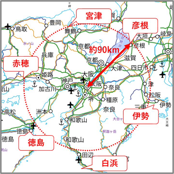 大阪から90km