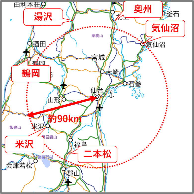 仙台から90km